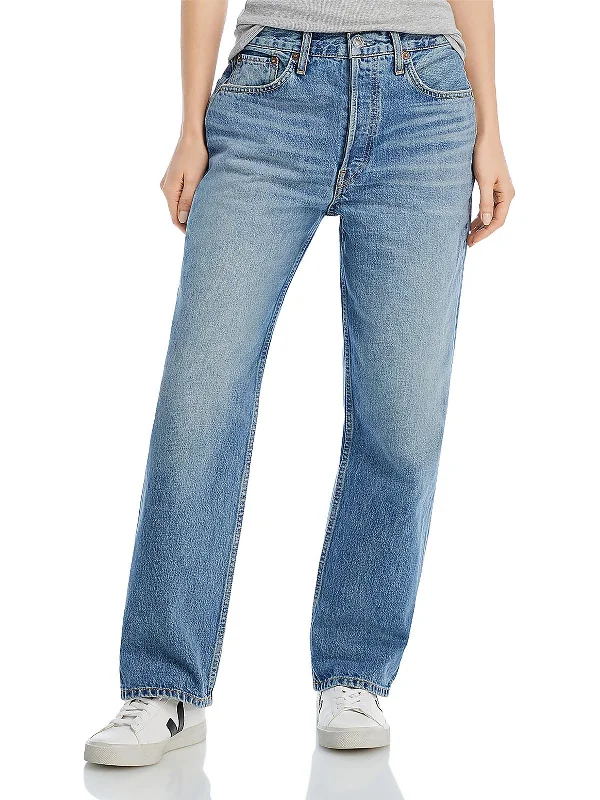 Comfortable Loungewear for Women Womens Faded Denim Straight Leg Jeans