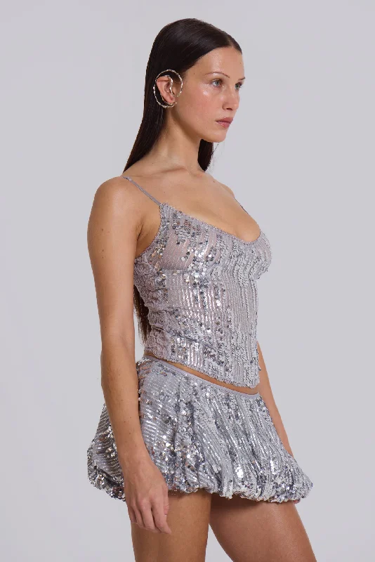 Elegant Women's Evening Garments Cosmic Sequin Puffball Micro Skirt