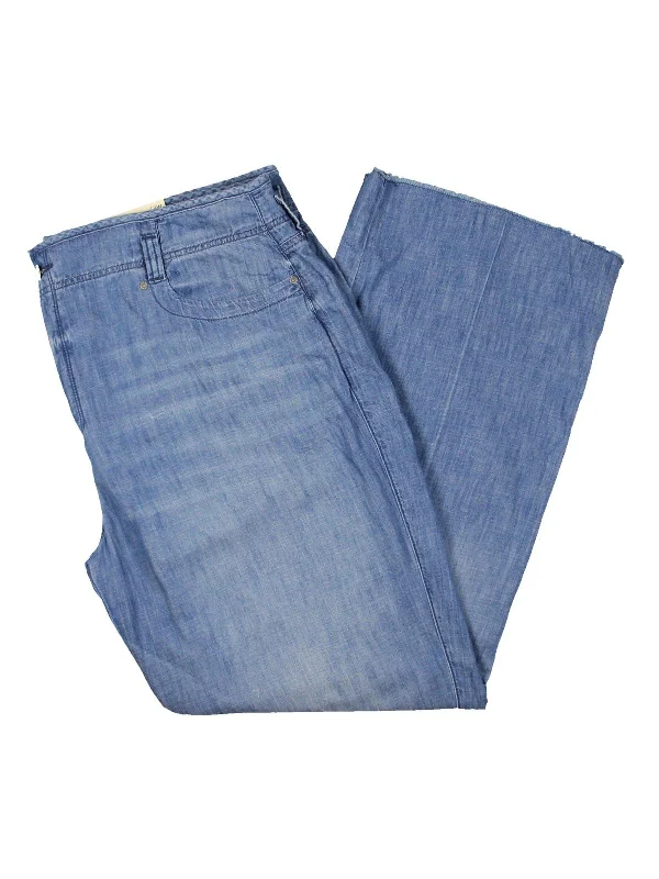 Women's Casual and Dressy Outfits Plus Teresa Womens High Rise Frayed Hem Wide Leg Jeans