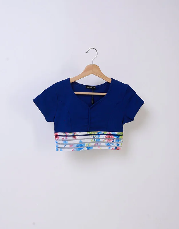 Quick Grab Deals Short Sleeves Crop Top with Print Hem
