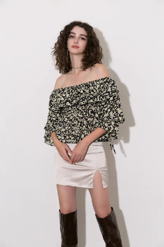 Vintage Style Deals Off-The-Shoulder Chiffon Peplum Top