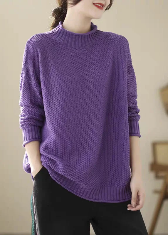 Premium Quality At Unbeatable Prices Simple Versatile Purple Loose Thick Knit Sweater Tops Winter Premium Quality At Unbeatable Prices Simple Versatile Purple Loose Thick Knit Sweater Tops Winter