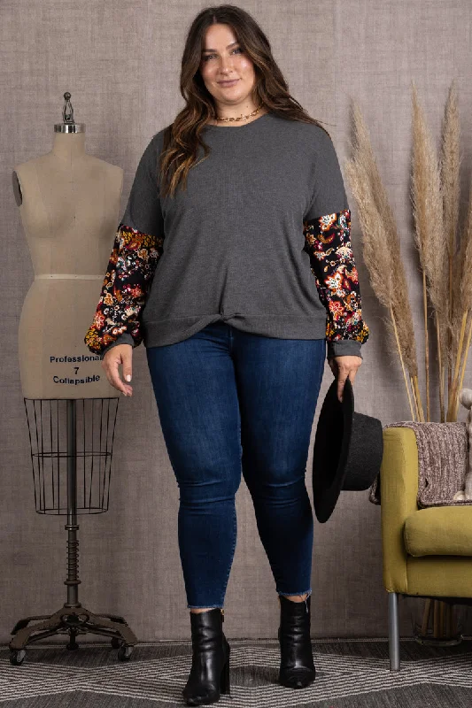 Shop The Hottest Deals CHARCOAL PAISLEY PRINT RIB STITCH CONTRAST PLUS SIZE TOP-TP2016 Shop The Hottest Deals CHARCOAL PAISLEY PRINT RIB STITCH CONTRAST PLUS SIZE TOP-TP2016