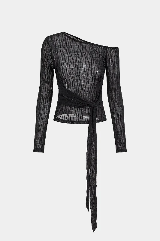 Limited-Time Offers On Top Styles Asymmetry Neck Tie-Front Long-Sleeve Top