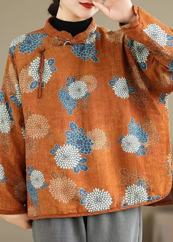 Get Ready For The Weekend With Big Savings Women Orange Stand Collar Print Fine Cotton Filled Top Spring Get Ready For The Weekend With Big Savings Women Orange Stand Collar Print Fine Cotton Filled Top Spring