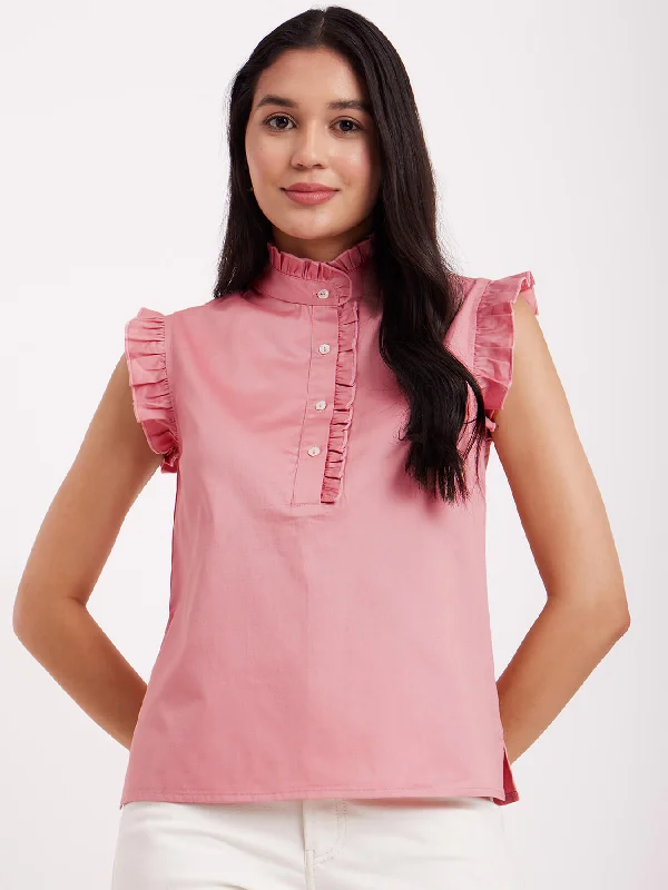 Top Deals Cotton Ruffle Detail Top - Pink
