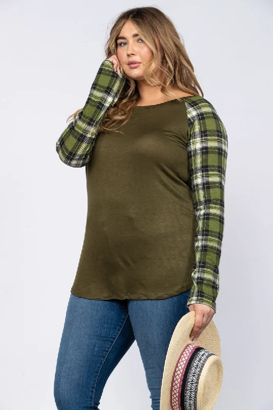 Your Next Fashion Find Is On Sale OLIVE GREEN MADRAS SLEEVES PLUS SIZE RAGLAN TOP CT43222L Your Next Fashion Find Is On Sale OLIVE GREEN MADRAS SLEEVES PLUS SIZE RAGLAN TOP CT43222L