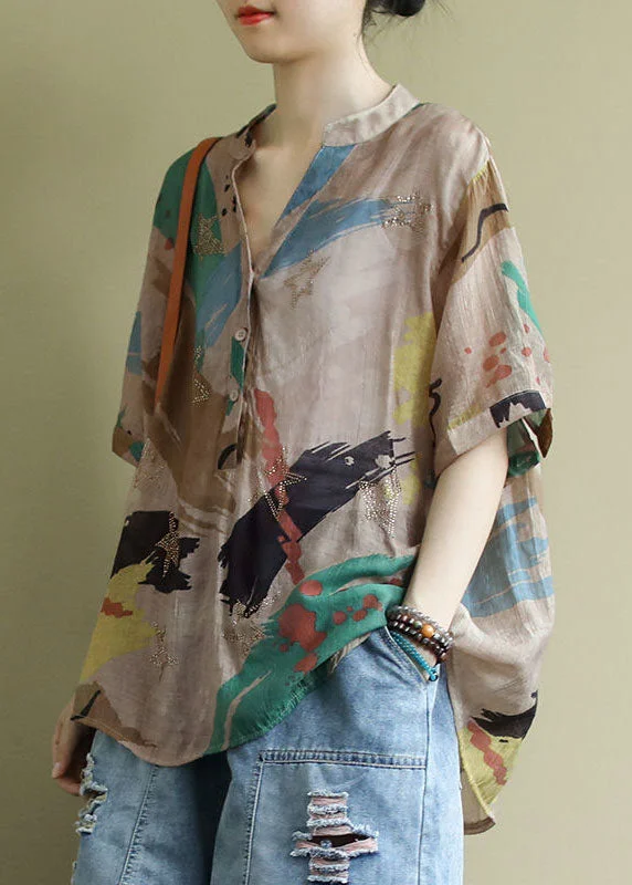 Retro Style Promotions Bohemian Colorblock V Neck Print Patchwork Cotton Shirts Top Summer Retro Style Promotions Bohemian Colorblock V Neck Print Patchwork Cotton Shirts Top Summer