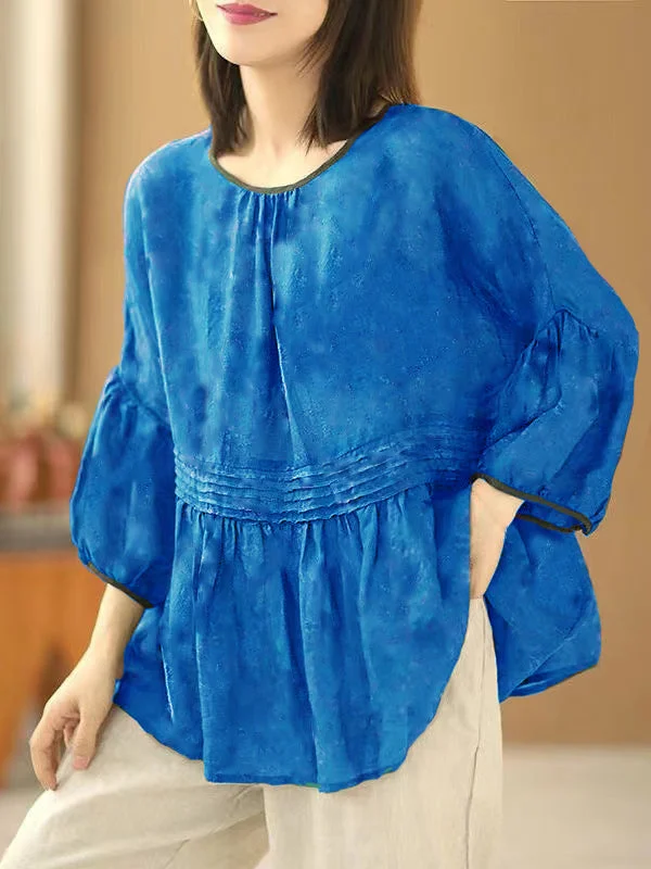 End Of Season Sale Handmade Dark blue O Neck Print Wrinkled Patchwork Cotton Top Summer End Of Season Sale Handmade Dark blue O Neck Print Wrinkled Patchwork Cotton Top Summer