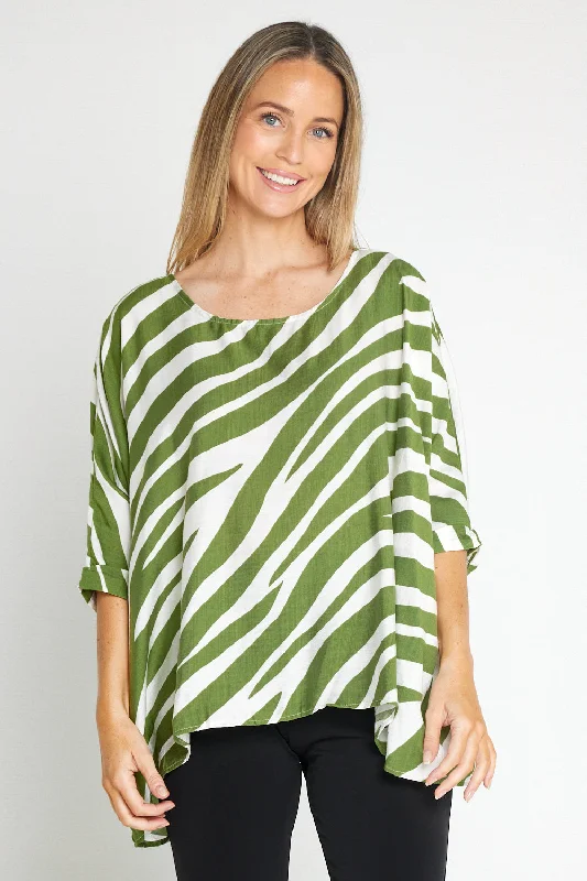 Holiday Glam Amalia Top - Green Print