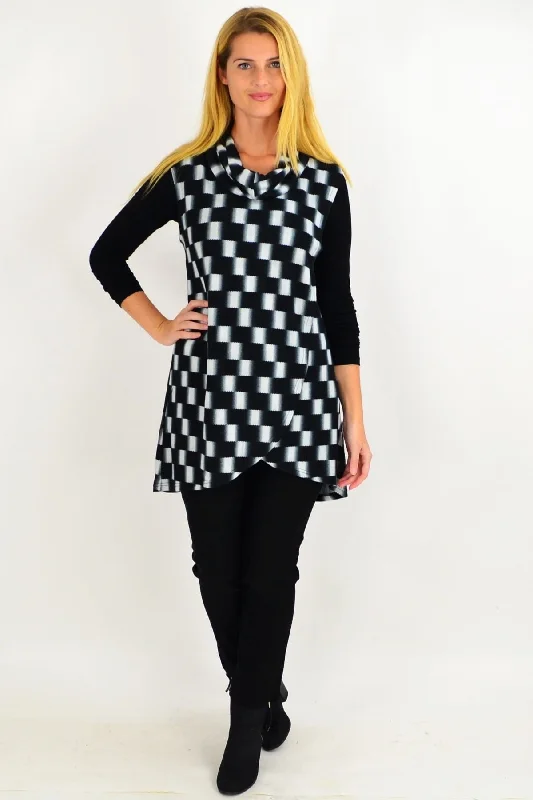 Limited Stock – Weekend Offers Available Now Black Check Fold Over Front Tunic Top