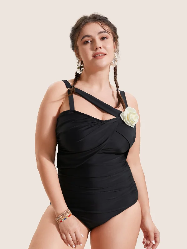 Women's Clothing for All Occasions Stereo Flower Asymmetrical Ruched One Piece Swimsuit Women's Clothing for All Occasions Stereo Flower Asymmetrical Ruched One Piece Swimsuit