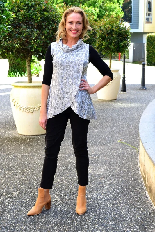 Shop Smart, Save More Before The Sale Ends Silver Flower Cowl Neck Tunic Top