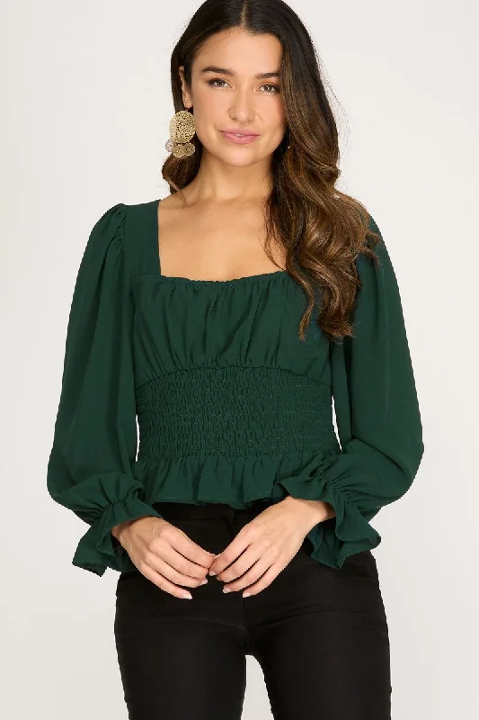 From Casual To Chic, All On Sale SEA GREEN PUFF SLEEVES SMOCKED WAIST BACK DETAILED WOVEN TOP S8SS8588 From Casual To Chic, All On Sale SEA GREEN PUFF SLEEVES SMOCKED WAIST BACK DETAILED WOVEN TOP S8SS8588