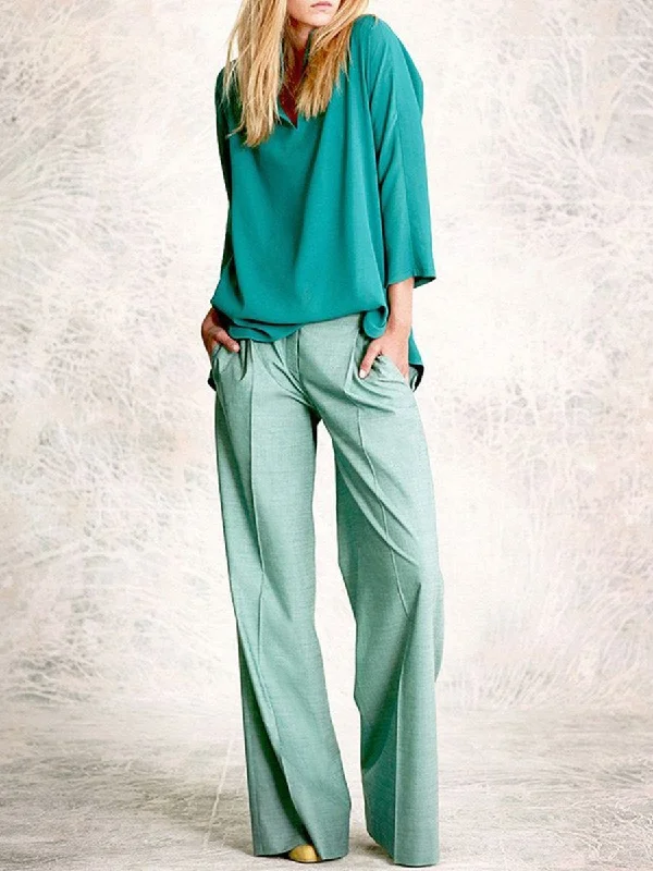 Elegant Fashion Offers Casual Loose Turtleneck Solid Color Middle Sleeve Top Trousers Two Piece Set Elegant Fashion Offers Casual Loose Turtleneck Solid Color Middle Sleeve Top Trousers Two Piece Set
