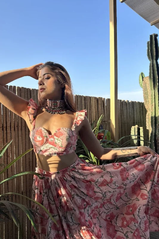 Chic Style, Always In Vogue Bella Pink Printed Cotton Top & Skirt Set