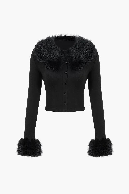 Your Next Fashion Find Is On Sale Faux Fur Collar Button Long-Sleeve Top