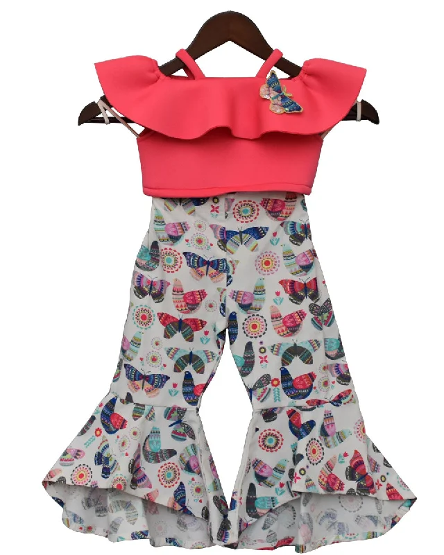 Special Offers Pre-Order: Pink Lycra Crop Top with Printed Pant