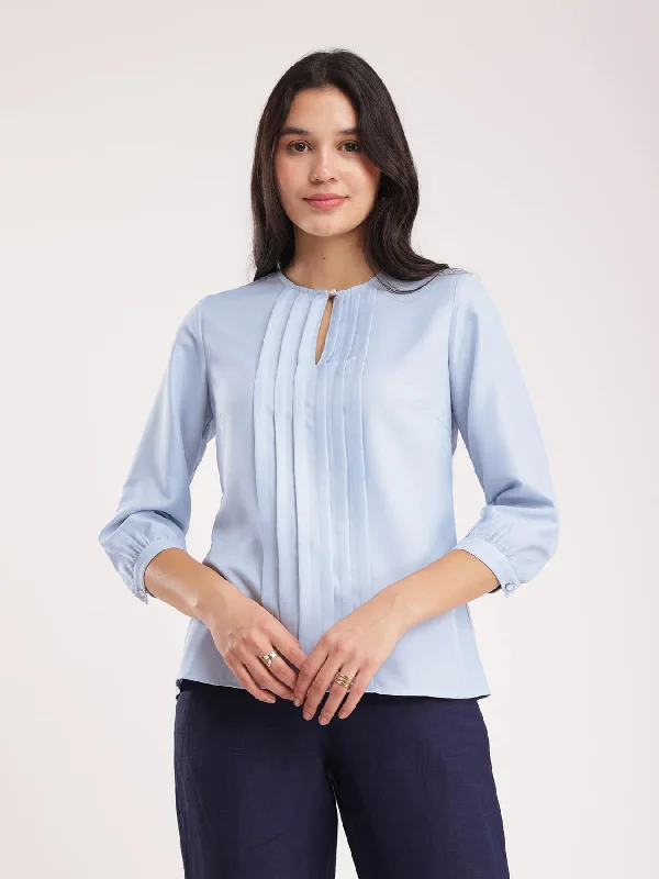 Big Savings On Must-Have Items Pintuck Detail Top - Light Blue