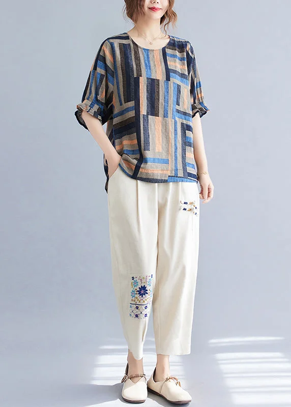 Effortless Style, Endless Impact Women Blue Oversized Striped Linen Shirt Tops Summer Effortless Style, Endless Impact Women Blue Oversized Striped Linen Shirt Tops Summer