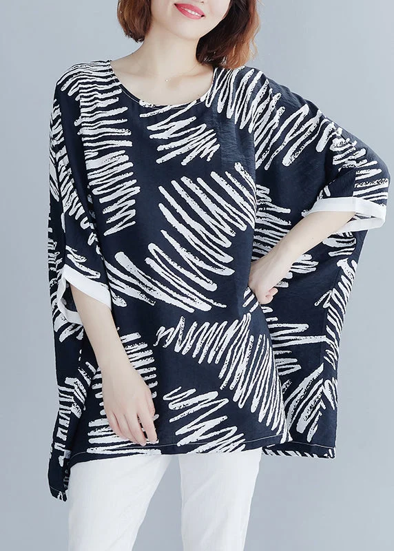 Sustainable Fashion Extravaganza Loose Black Oversized Print Cotton Tops Batwing Sleeve Sustainable Fashion Extravaganza Loose Black Oversized Print Cotton Tops Batwing Sleeve