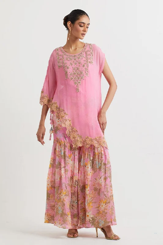 Must-Have Looks, Must-Get Deals Pink Embroidered Top & Printed Sharara Set