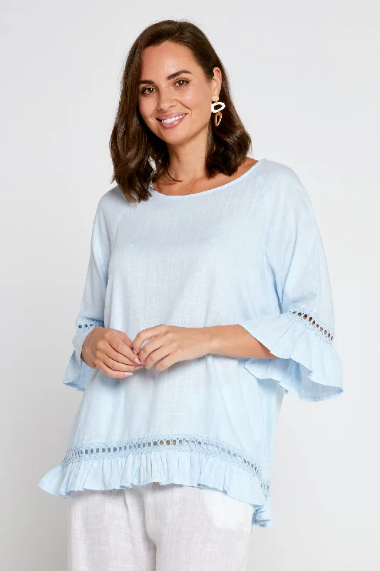 Fashion Forward Lorelei Linen Top - Sky Blue