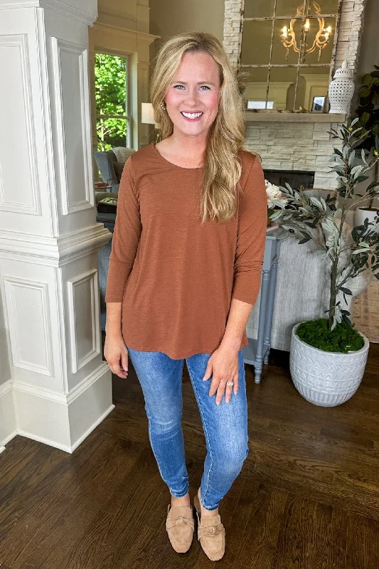Timeless Elegance Sale The Alivia Round Neck Solid Top in Rust
