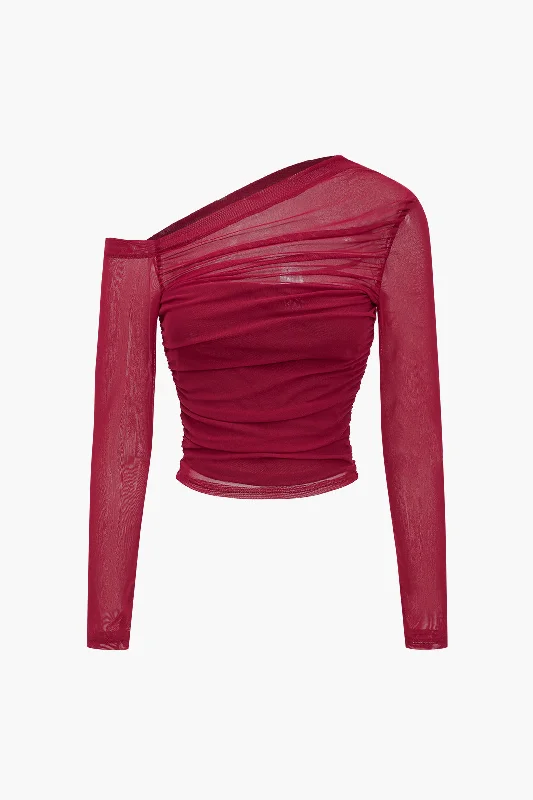 Athleisure Style Sale Mesh Asymmetrical Long-Sleeve Top