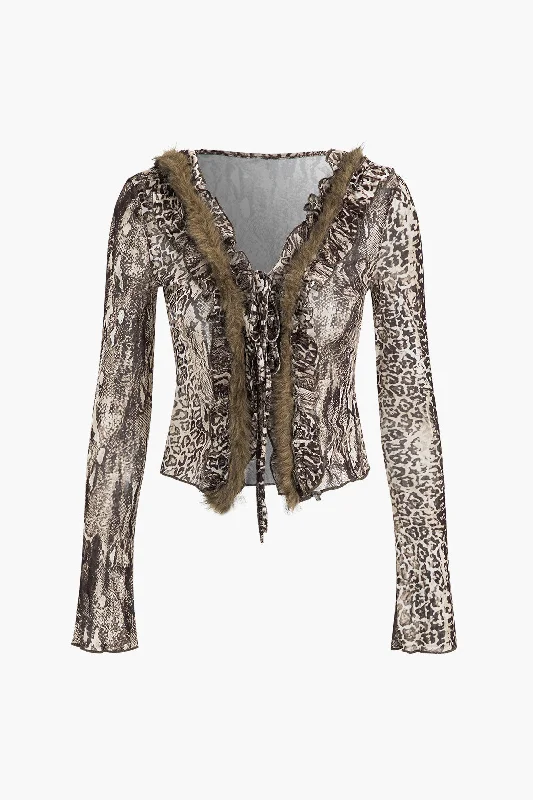 Incredible Savings For A Limited Period Leopard Print Mesh Long-Sleeve Top