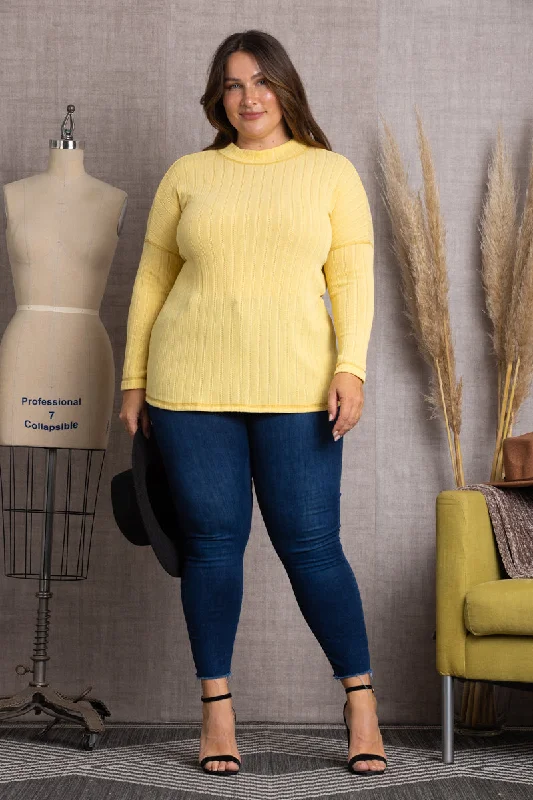 Unleash Your Fashion YELLOW TUSCAN JERSEY RIB KNIT PLUS SIZE TOP-PTY3786X
