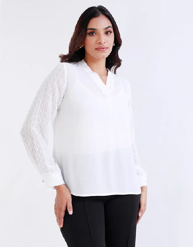 Spring Offer Solid Crepe V-Neck Top with Butti Sleeves