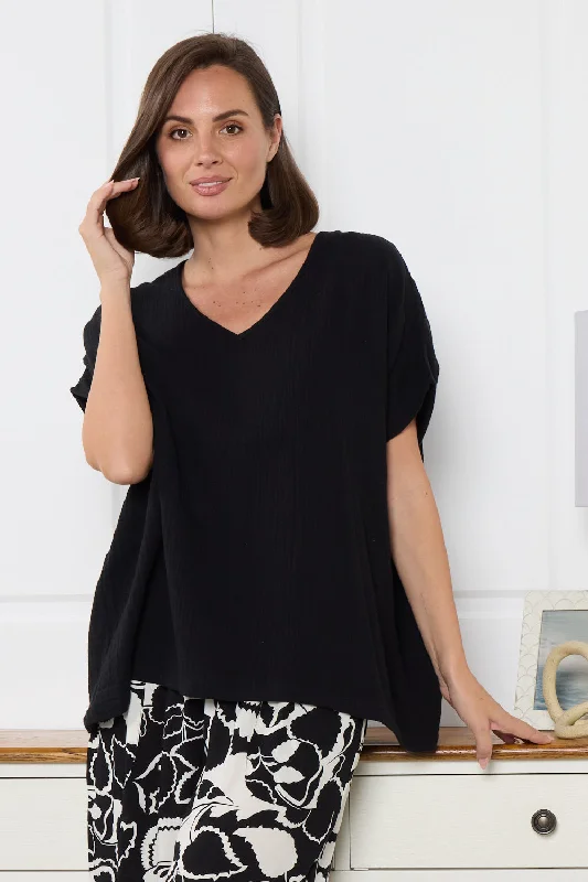 Romantic Chic Deals Fiji Cotton Muslin Top - Black