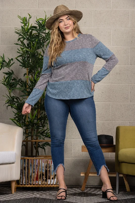 Best-Sellers LIGHT GREY TEAL PULL OVER PLUS SIZE SWEATER TOP-PTJ11307X