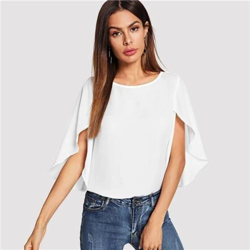 Avant-Garde Style Promotions Batwing Sleeve Plain Casual Ladies Tops Round Blous
