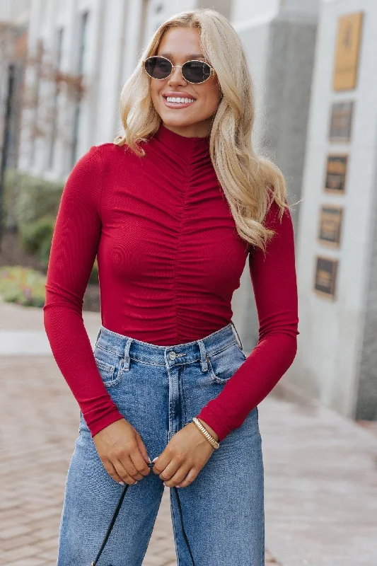 Top Deals Red Cinched Mock Neck Top - FINAL SALE