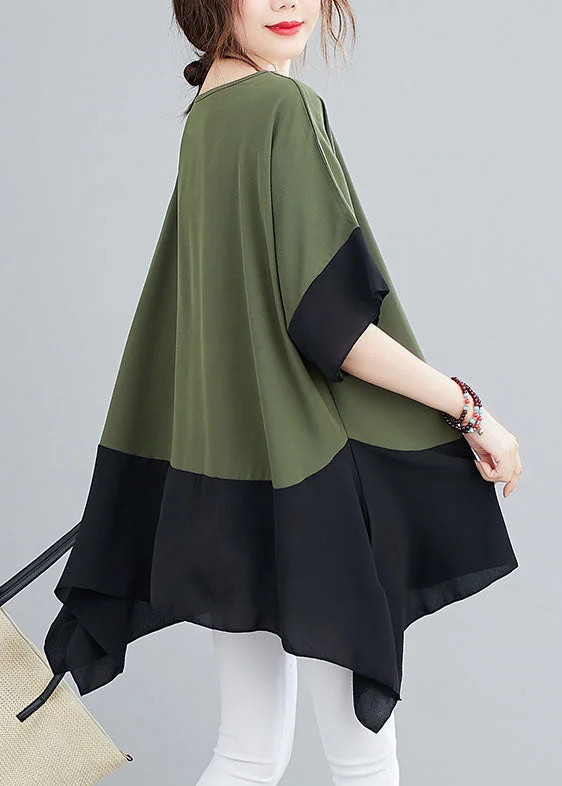 Fashionista Favorites Plus Size Green O Neck Patchwork Chiffon T Shirts Top Summer