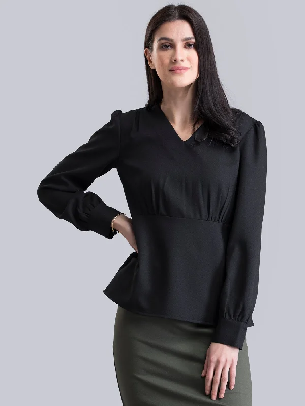 Limited-Time Weekend Offers V Neck Empire Line Top - Black