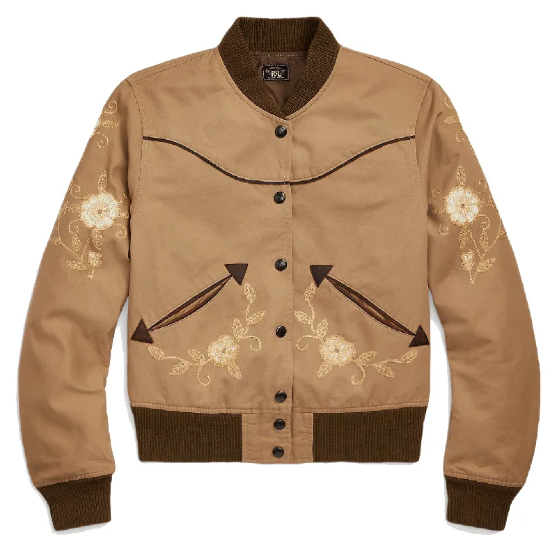Women's Fashionable Attire For Work RRL by Ralph Lauren Womens Embroidered Sateen Western Jacket Khaki Tan Women's Fashionable Attire For Work RRL by Ralph Lauren Womens Embroidered Sateen Western Jacket Khaki Tan