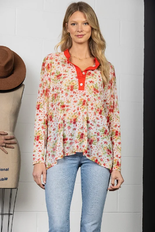 Unbeatable Prices On Best-Selling Items RED MANDARIN COLLAR SILHOUETTE TOP-T7538