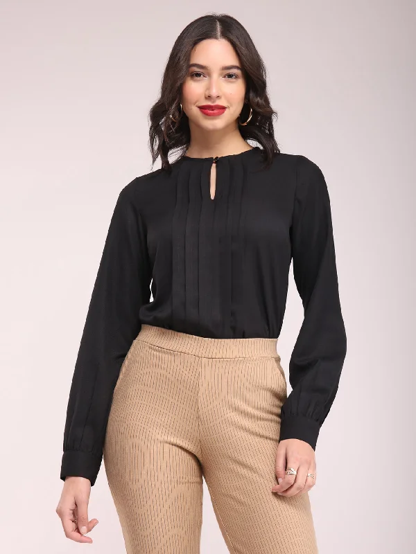 Huge Price Cut Pleat Detail Top - Black