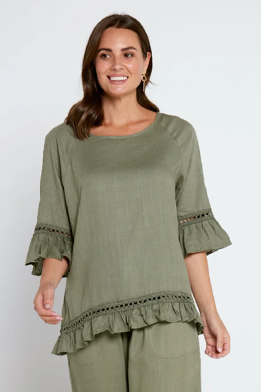 Clearance Sale, All Cheap Lorelei Linen Top - Khaki