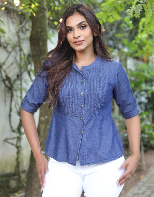 Chic Trends Unveiled Pintuck Detailed Chambray Top