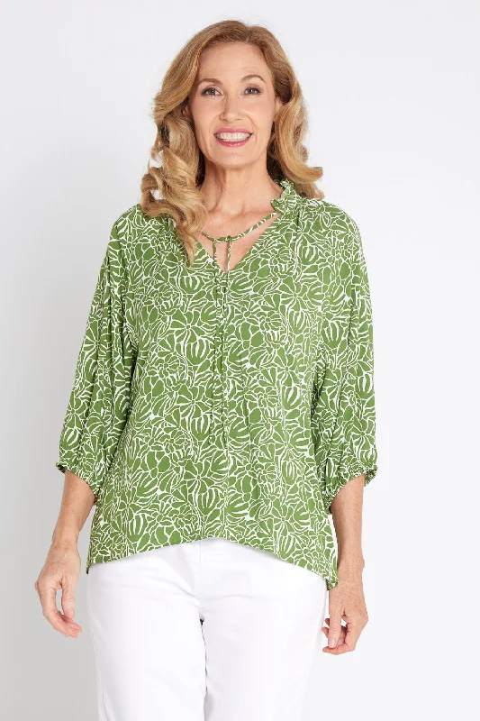 Stay Ahead In Style Leaves of Love Print Top - Avocado
