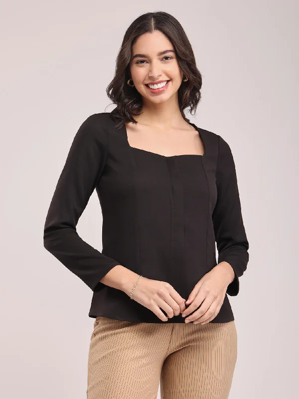Massive Savings Sweetheart Neck Top - Black