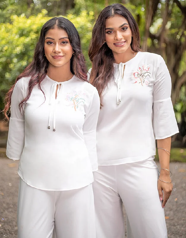 Special Offer For You White Round Neck Top with Embroidered