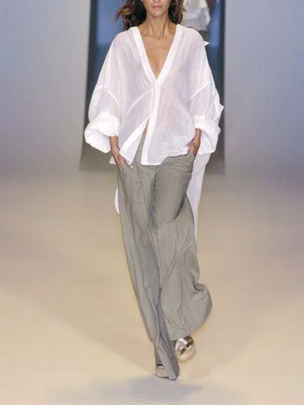 Massive Savings V-neck Irregular Top Trousers Loose Casual Suit