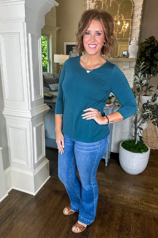 Sporty Fashion Offers The Alivia Round Neck Solid Top in Dark Teal