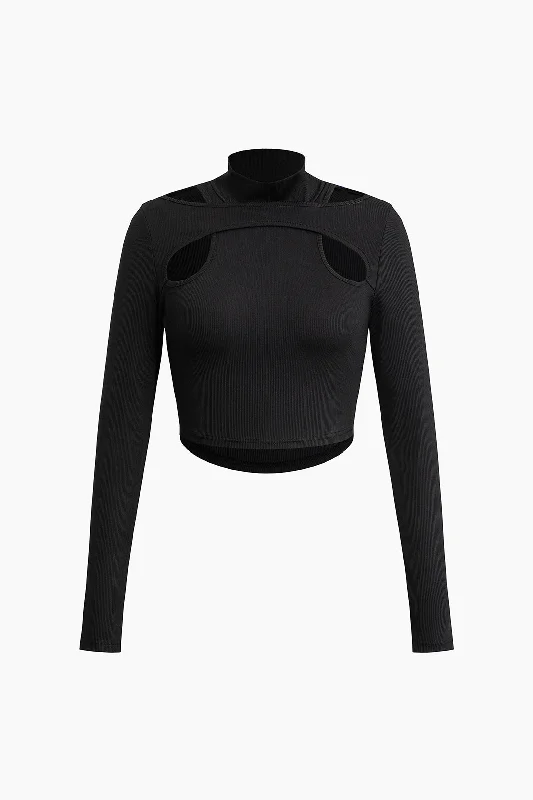 The Latest Fashion Trends Cut Out Mock Neck Long-Sleeve Top