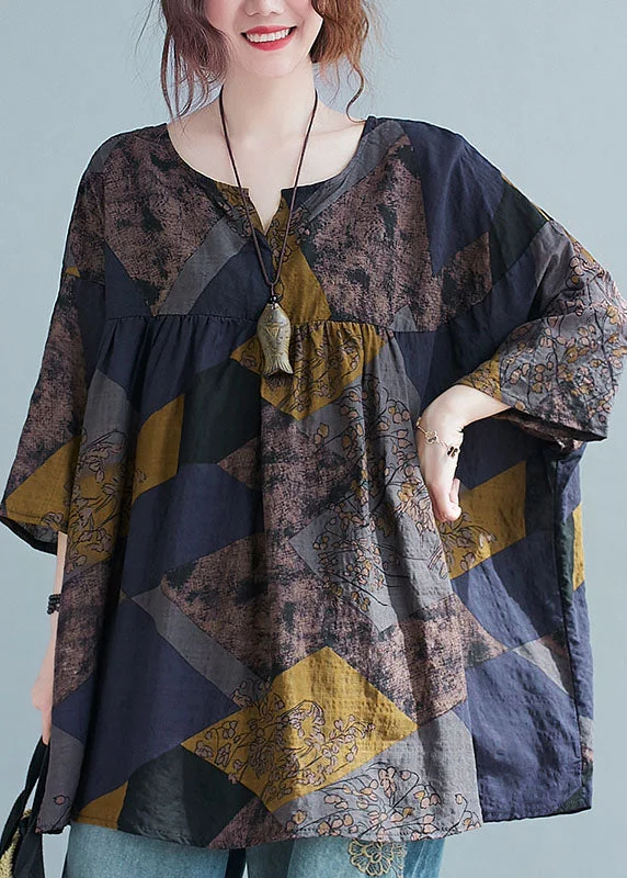 Chic Styles, Sharp Prices Vintage Geometric V Neck Print Patchwork Cotton Shirt Top Summer Chic Styles, Sharp Prices Vintage Geometric V Neck Print Patchwork Cotton Shirt Top Summer